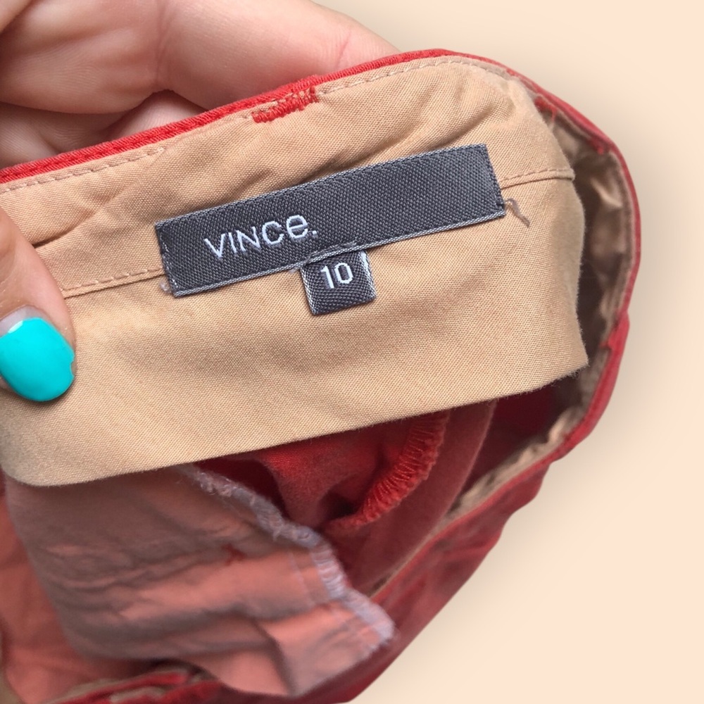 VINCE Chino Trouser Pants Cotton Coral Red Pink Casual Designer USA Women’s 10 - Picture 9 of 11